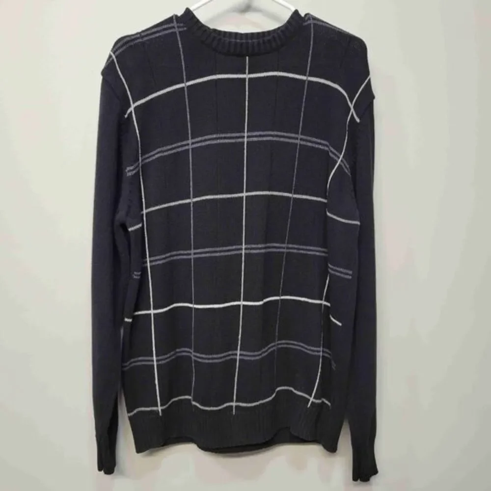 Oscar Del La Renta Sweater Large Black‎ Plaid Academia Professor Luxury Grandpa